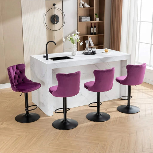 Swivel Velvet Barstools Adjusatble Seat Height from 25-33 Inch,17.7inch base, Modern Upholstered Bar Stools with Backs Comfortable Tufted for Home Pub and Kitchen Island,Purple,Set of 2,SW1812PP Default -DTYStore