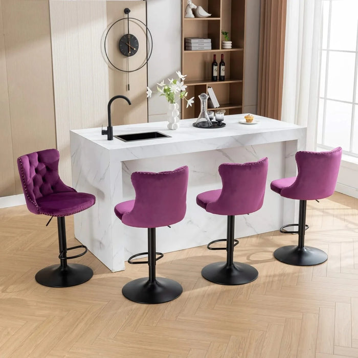 Swivel Velvet Barstools Adjusatble Seat Height from 25-33 Inch,17.7inch base, Modern Upholstered Bar Stools with Backs Comfortable Tufted for Home Pub and Kitchen Island,Purple,Set of 2,SW1812PP Default -DTYStore