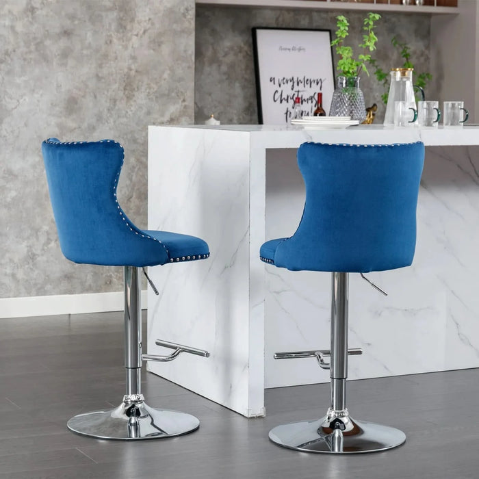 Swivel Velvet Barstools Adjusatble Seat Height from 25-33 Inch, Chrome base Bar Stools with Backs Comfortable Tufted for Home Pub and Kitchen Island,Set of 2,AS1712BL,Blue Default -DTYStore