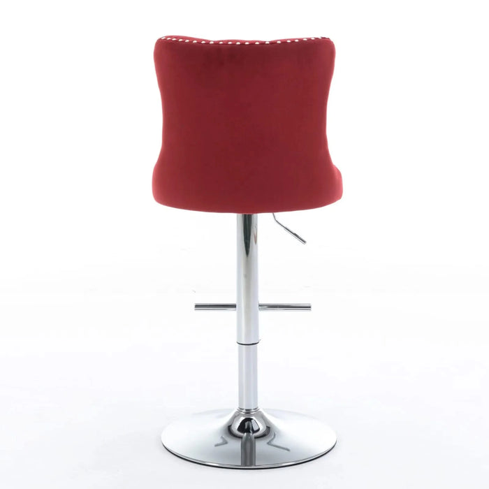 Swivel Velvet Barstools with Adjustable Seat Height, Chrome Base, Tufted Back, Wine Red, Velvet, Set of 2 Default -DTYStore
