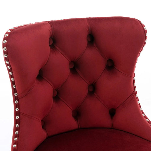 Swivel Velvet Barstools with Adjustable Seat Height, Chrome Base, Tufted Back, Wine Red, Velvet, Set of 2 Default -DTYStore