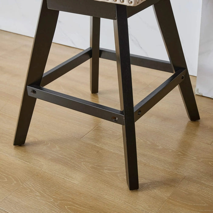 Swivel Velvet Barstools with Button Tufted Decoration and Wooden Legs, and Chrome Nailhead Trim, Leisure Style Bar Chairs,Bar stools, Set of 2 (Beige),SW1860BG Default -DTYStore