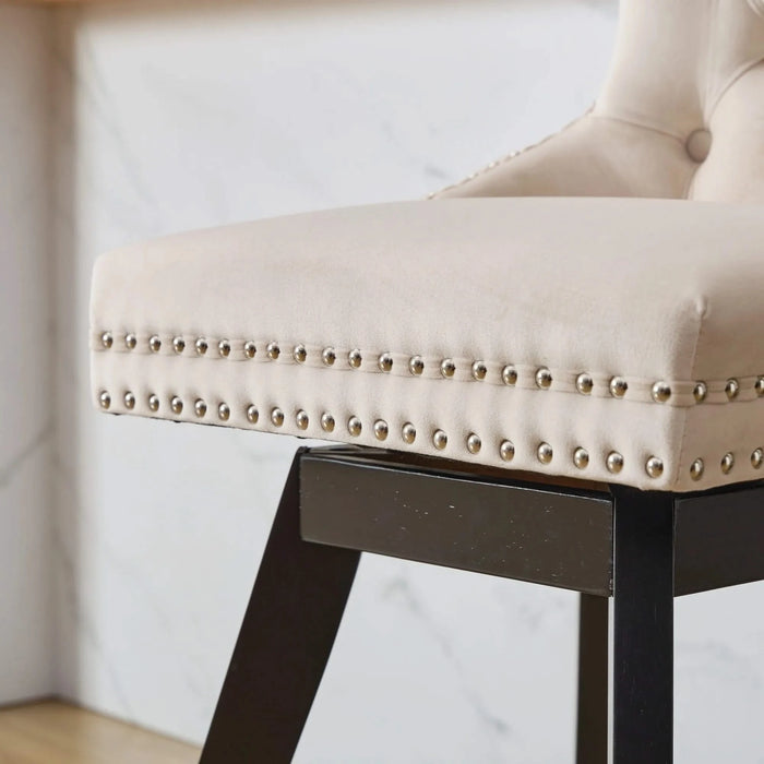 Swivel Velvet Barstools with Button Tufted Decoration and Wooden Legs, and Chrome Nailhead Trim, Leisure Style Bar Chairs,Bar stools, Set of 2 (Beige),SW1860BG Default -DTYStore