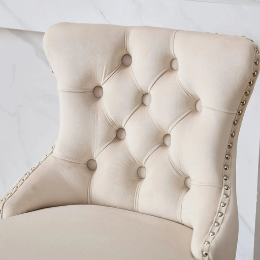 Swivel Velvet Barstools with Button Tufted Decoration and Wooden Legs, and Chrome Nailhead Trim, Leisure Style Bar Chairs,Bar stools, Set of 2 (Beige),SW1860BG Default -DTYStore
