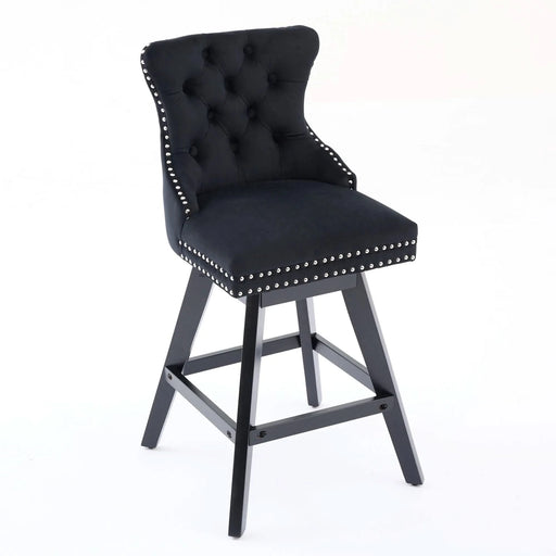 Swivel Velvet Barstools with Button Tufted Decoration and Wooden Legs, and Chrome Nailhead Trim, Leisure Style Bar Chairs,Bar stools, Set of 2 (Black),SW1860BK Default -DTYStore