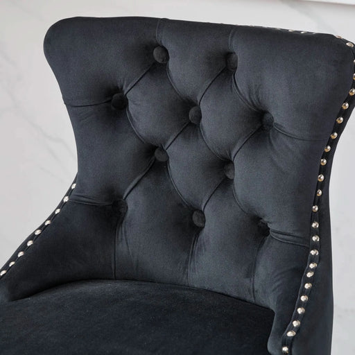 Swivel Velvet Barstools with Button Tufted Decoration and Wooden Legs, and Chrome Nailhead Trim, Leisure Style Bar Chairs,Bar stools, Set of 2 (Black),SW1860BK Default -DTYStore