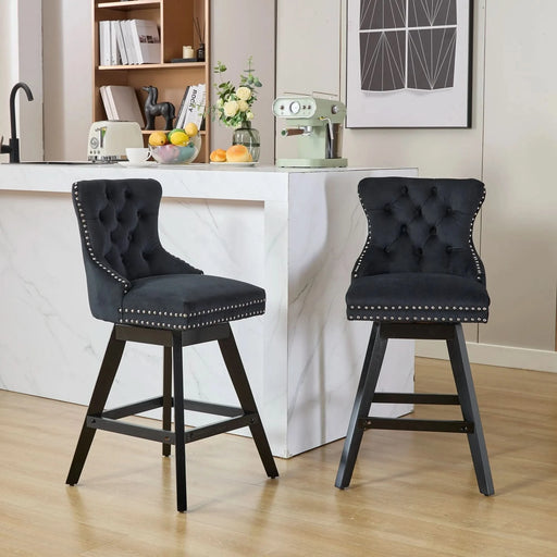 Swivel Velvet Barstools with Button Tufted Decoration and Wooden Legs, and Chrome Nailhead Trim, Leisure Style Bar Chairs,Bar stools, Set of 2 (Black),SW1860BK Default -DTYStore