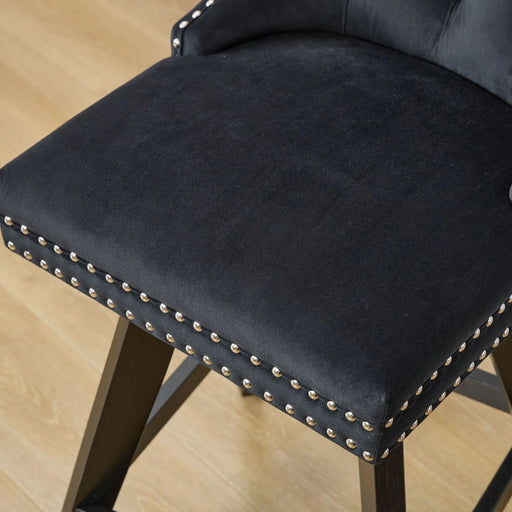 Swivel Velvet Barstools with Button Tufted Decoration and Wooden Legs, and Chrome Nailhead Trim, Leisure Style Bar Chairs,Bar stools, Set of 2 (Black),SW1860BK Default -DTYStore