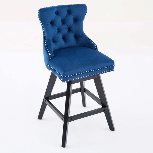 Swivel Velvet Barstools with Button Tufted Decoration and Wooden Legs, and Chrome Nailhead Trim, Leisure Style Bar Chairs,Bar stools, Set of 2 (Blue),SW1860BL Default -DTYStore