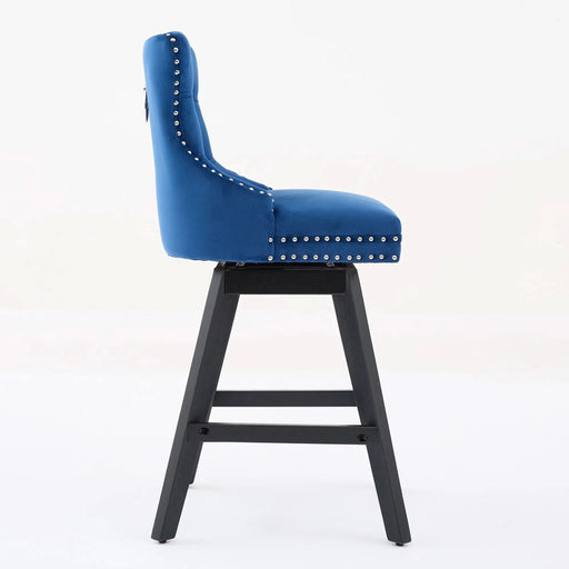 Swivel Velvet Barstools with Button Tufted Decoration and Wooden Legs, and Chrome Nailhead Trim, Leisure Style Bar Chairs,Bar stools, Set of 2 (Blue),SW1860BL Default -DTYStore
