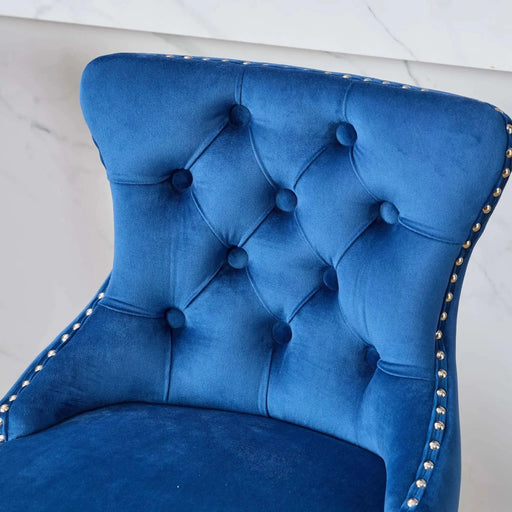 Swivel Velvet Barstools with Button Tufted Decoration and Wooden Legs, and Chrome Nailhead Trim, Leisure Style Bar Chairs,Bar stools, Set of 2 (Blue),SW1860BL Default -DTYStore