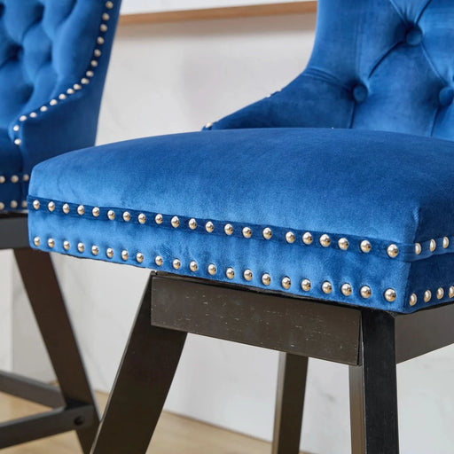 Swivel Velvet Barstools with Button Tufted Decoration and Wooden Legs, and Chrome Nailhead Trim, Leisure Style Bar Chairs,Bar stools, Set of 2 (Blue),SW1860BL Default -DTYStore