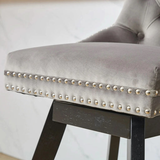 Swivel Velvet Barstools with Button Tufted Decoration and Wooden Legs, and Chrome Nailhead Trim, Leisure Style Bar Chairs,Bar stools, Set of 2 (Gray),SW1860GY Default -DTYStore