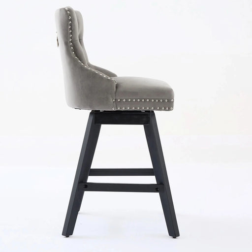 Swivel Velvet Barstools with Button Tufted Decoration and Wooden Legs, and Chrome Nailhead Trim, Leisure Style Bar Chairs,Bar stools, Set of 2 (Gray),SW1860GY Default -DTYStore