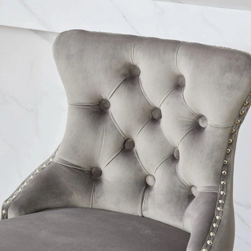 Swivel Velvet Barstools with Button Tufted Decoration and Wooden Legs, and Chrome Nailhead Trim, Leisure Style Bar Chairs,Bar stools, Set of 2 (Gray),SW1860GY Default -DTYStore