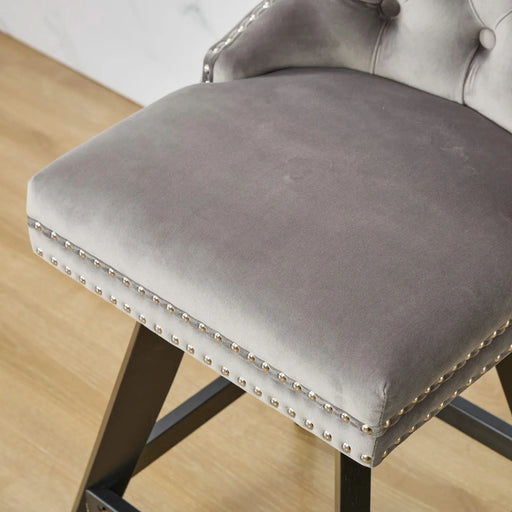 Swivel Velvet Barstools with Button Tufted Decoration and Wooden Legs, and Chrome Nailhead Trim, Leisure Style Bar Chairs,Bar stools, Set of 2 (Gray),SW1860GY Default -DTYStore