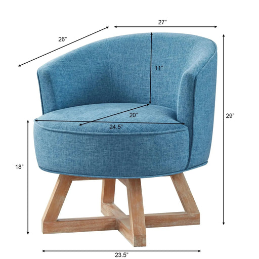 Swivel chair with cross-shaped wooden base,Lounge chair with solid wood legs, 360°freely Swivel chair , Classic linen Fabric for living room, bedroom, office, dresser -Light Blue-DTYStore