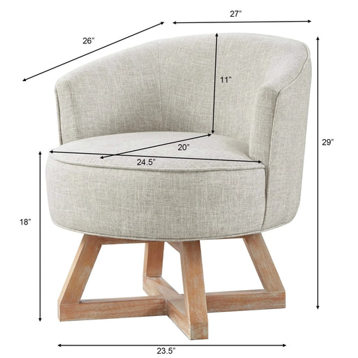 Swivel chair with cross-shaped wooden base,Lounge chair with solid wood legs, 360°freely Swivel chair , Classic linen Fabric for living room, bedroom, office, dresser -Light Gray Default -DTYStore
