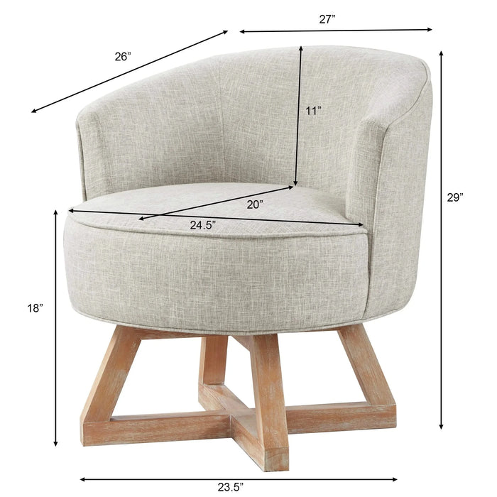 Swivel chair with cross-shaped wooden base,Lounge chair with solid wood legs, 360°freely Swivel chair , Classic linen Fabric for living room, bedroom, office, dresser -Light Gray Default -DTYStore