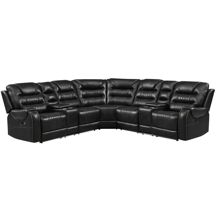 Symmetrical L-Shaped Reclining Sectional Sofa Set with Storage, Cup Holders, and LED Light Strip in Black PU Leather Default -DTYStore