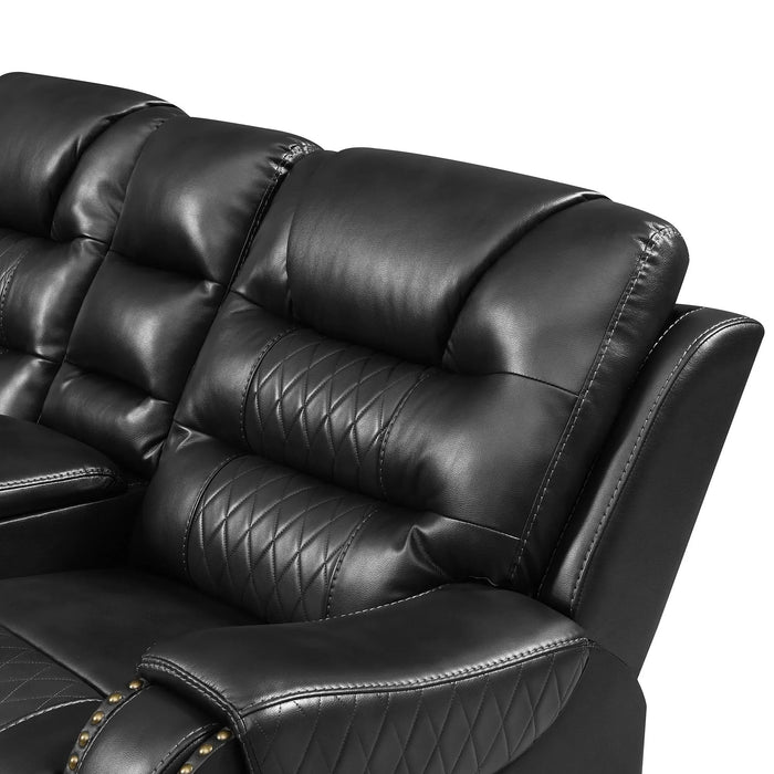 Symmetrical L-Shaped Reclining Sectional Sofa Set with Storage, Cup Holders, and LED Light Strip in Black PU Leather Default -DTYStore