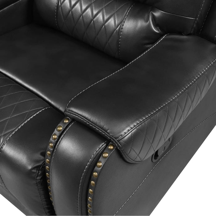 Symmetrical L-Shaped Reclining Sectional Sofa Set with Storage, Cup Holders, and LED Light Strip in Black PU Leather Default -DTYStore