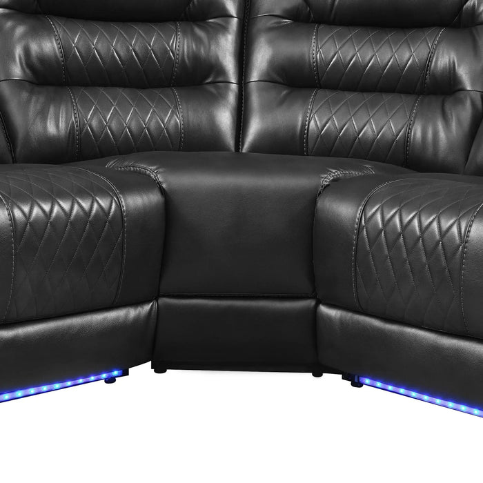 Symmetrical L-Shaped Reclining Sectional Sofa Set with Storage, Cup Holders, and LED Light Strip in Black PU Leather Default -DTYStore