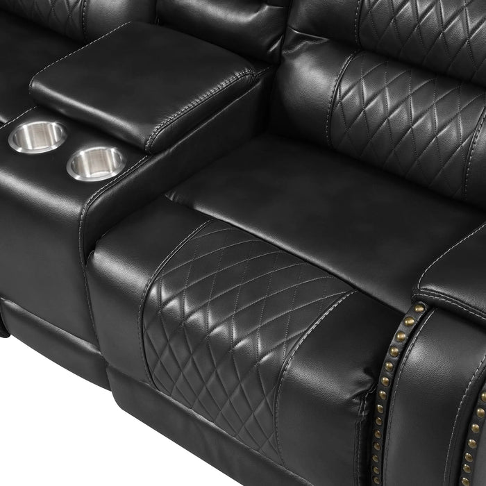 Symmetrical L-Shaped Reclining Sectional Sofa Set with Storage, Cup Holders, and LED Light Strip in Black PU Leather Default -DTYStore