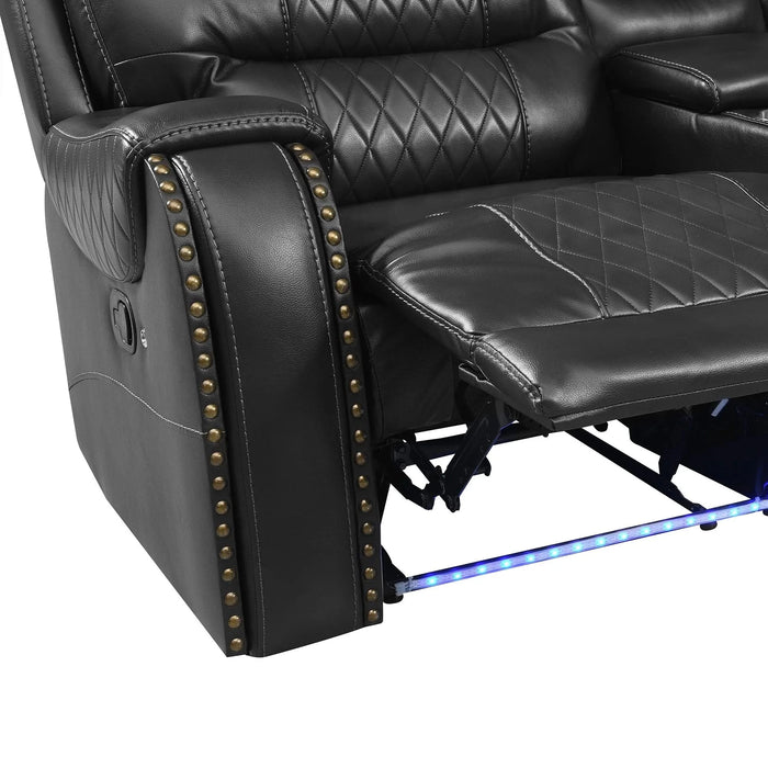 Symmetrical L-Shaped Reclining Sectional Sofa Set with Storage, Cup Holders, and LED Light Strip in Black PU Leather Default -DTYStore