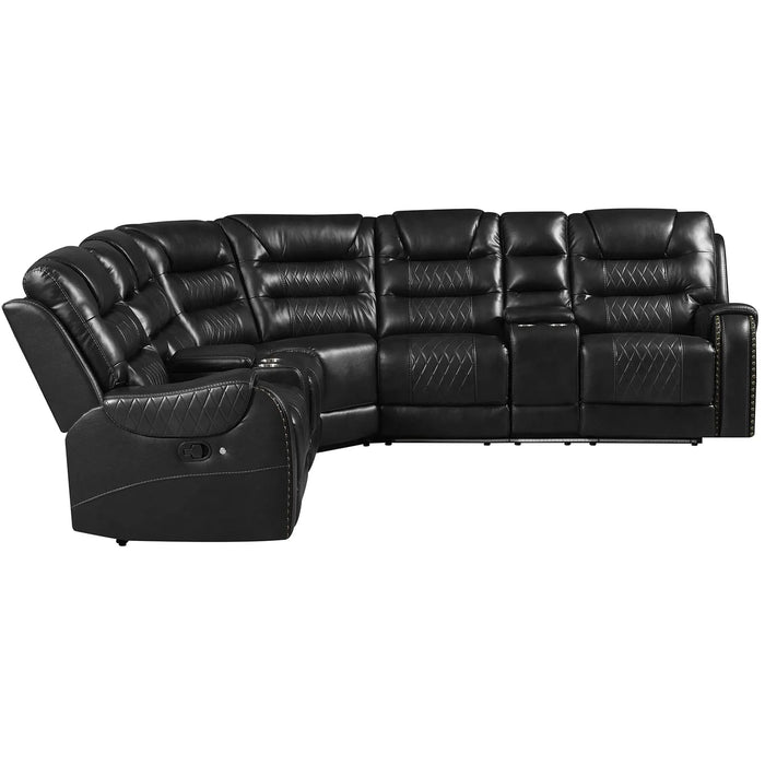 Symmetrical L-Shaped Reclining Sectional Sofa Set with Storage, Cup Holders, and LED Light Strip in Black PU Leather Default -DTYStore