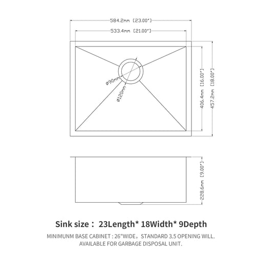 T304 Nano Stainless Steel 23' Gunmetal Black Undermount Kitchen Sink with 9 Inch Deep Single Bowl Default -DTYStore