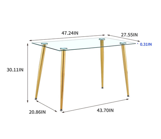 TABLE LEG FOR GT-02, GOLDEN LEG , Modern Minimalist Rectangle Glass Dining Table, Transparent Glass Tabletop and Electroplate Metal Legs, Suitable for Kitchens, Restaurants, and Living Rooms Default -DTYStore