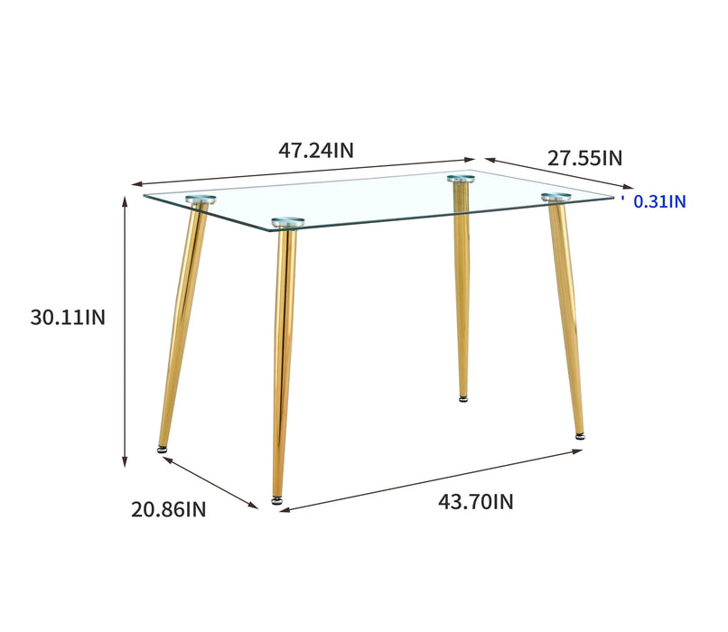 TABLE LEG FOR GT-02, GOLDEN LEG , Modern Minimalist Rectangle Glass Dining Table, Transparent Glass Tabletop and Electroplate Metal Legs, Suitable for Kitchens, Restaurants, and Living Rooms Default -DTYStore