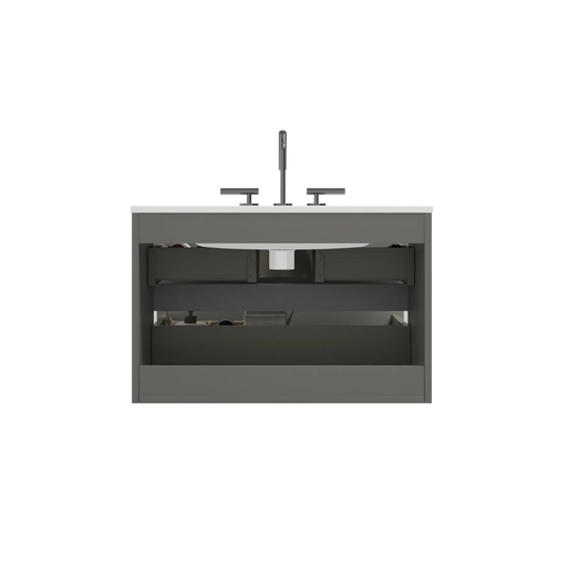 TIA 30' Wall Mount Space grey Bathroom Vanity with Ceramic Sink with Three Faucet Holes, Large Storage Floating Bathroom Vanity for Modern Bathroom, Pre-assembled Default -DTYStore