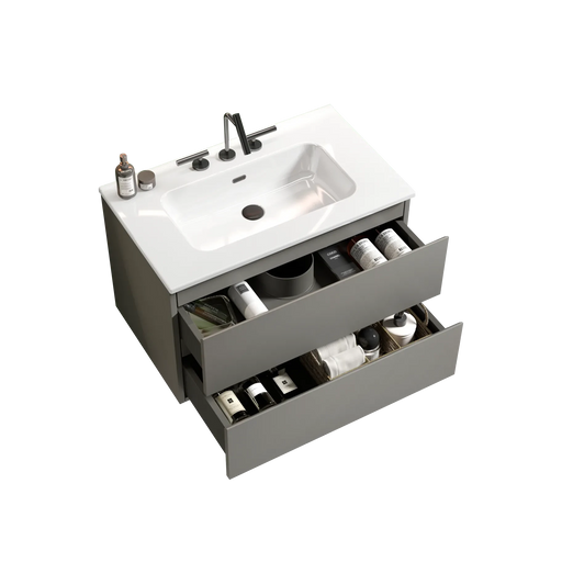 TIA 30' Wall Mount Space grey Bathroom Vanity with Ceramic Sink with Three Faucet Holes, Large Storage Floating Bathroom Vanity for Modern Bathroom, Pre-assembled Default -DTYStore