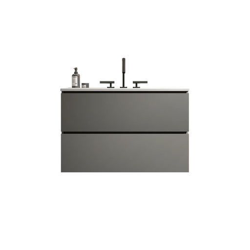 TIA 30' Wall Mount Space grey Bathroom Vanity with Ceramic Sink with Three Faucet Holes, Large Storage Floating Bathroom Vanity for Modern Bathroom, Pre-assembled Default -DTYStore