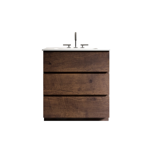 TIA 30' Walnut Bathroom Vanity with Sink with 3 Faucet Holes, Large Storage Freestanding Bathroom Vanity for Modern Bathroom, One-Piece White Sink Basin without Drain and Faucet, Pre-assemble Default -DTYStore