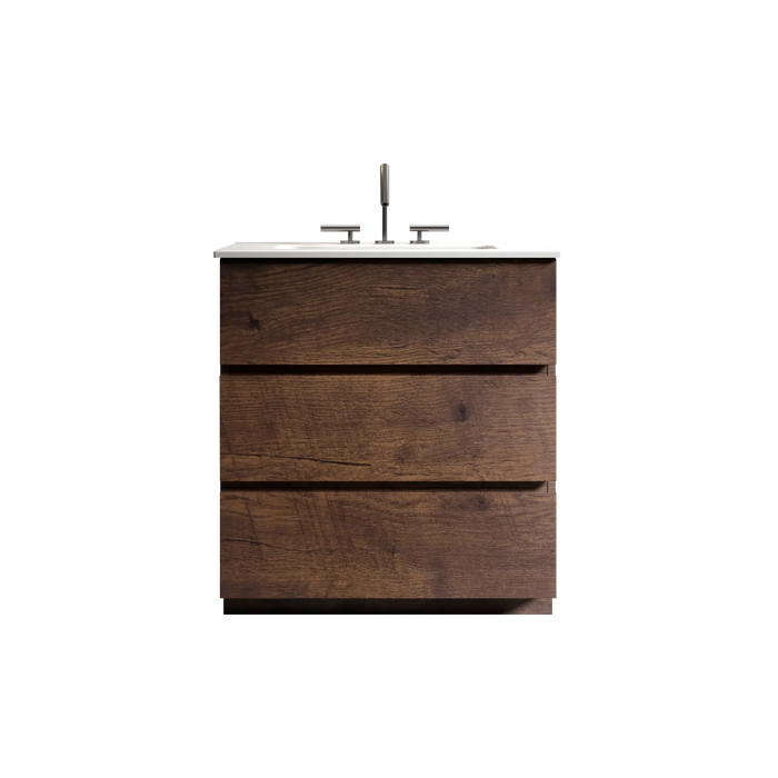 TIA 30' Walnut Bathroom Vanity with Sink with 3 Faucet Holes, Large Storage Freestanding Bathroom Vanity for Modern Bathroom, One-Piece White Sink Basin without Drain and Faucet, Pre-assemble Default -DTYStore