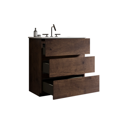 TIA 30' Walnut Bathroom Vanity with Sink with 3 Faucet Holes, Large Storage Freestanding Bathroom Vanity for Modern Bathroom, One-Piece White Sink Basin without Drain and Faucet, Pre-assemble Default -DTYStore