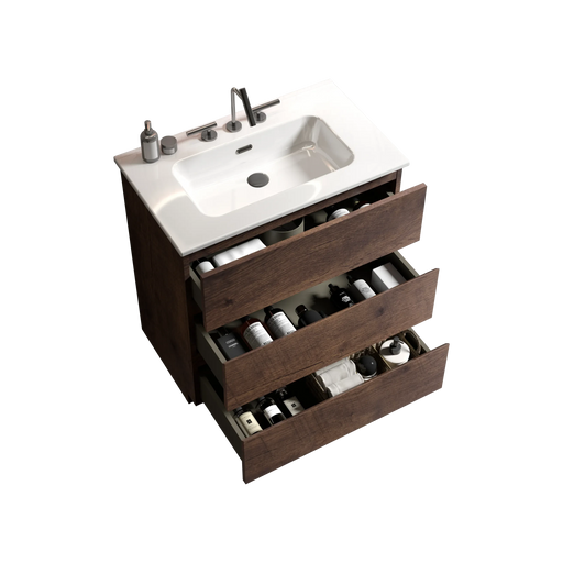 TIA 30' Walnut Bathroom Vanity with Sink with 3 Faucet Holes, Large Storage Freestanding Bathroom Vanity for Modern Bathroom, One-Piece White Sink Basin without Drain and Faucet, Pre-assemble Default -DTYStore