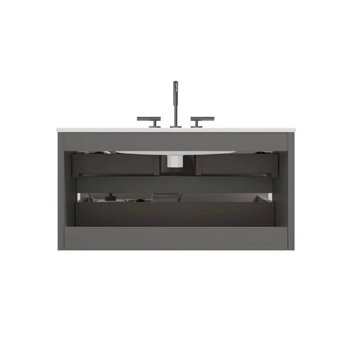 TIA 36' Wall Mount Space Grey Bathroom Vanity with Ceramic Sink with Three Faucet Holes, Large Storage Floating Bathroom Vanity for Modern Bathroom, Pre-assembled Default -DTYStore