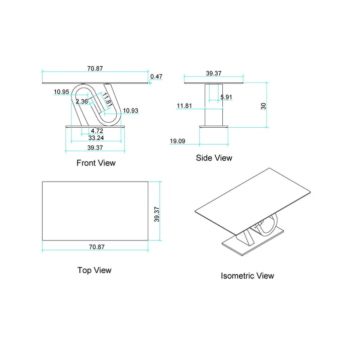 TONY Modern Dining Table with Geometric Design in Grey and White, MDF and Steel, 70.87' Length Default -DTYStore