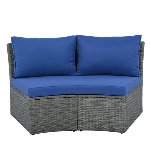 TOPMAX 10-Piece Outdoor Sectional Half Round Patio Rattan Sofa Set, PE Wicker Conversation Furniture Set for Free Combination, Blue Default -DTYStore