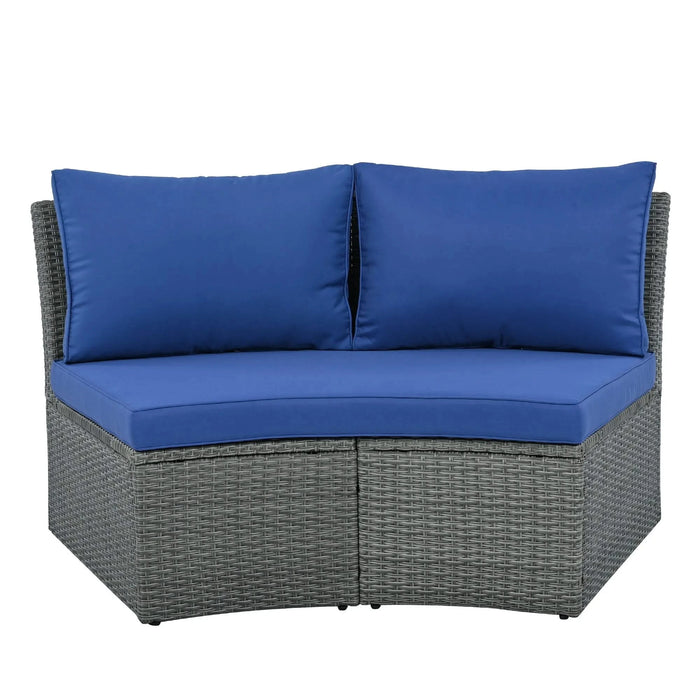 TOPMAX 10-Piece Outdoor Sectional Half Round Patio Rattan Sofa Set, PE Wicker Conversation Furniture Set for Free Combination, Blue Default -DTYStore