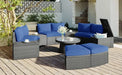 TOPMAX 10-Piece Outdoor Sectional Half Round Patio Rattan Sofa Set, PE Wicker Conversation Furniture Set for Free Combination, Blue Default -DTYStore