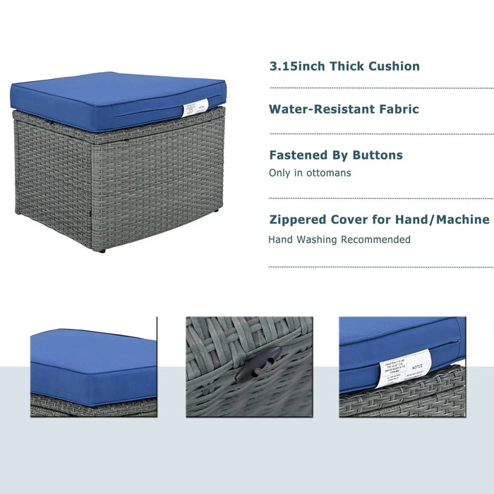 TOPMAX 10-Piece Outdoor Sectional Half Round Patio Rattan Sofa Set, PE Wicker Conversation Furniture Set for Free Combination, Blue Default -DTYStore