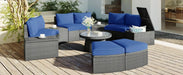 TOPMAX 10-Piece Outdoor Sectional Half Round Patio Rattan Sofa Set, PE Wicker Conversation Furniture Set for Free Combination, Blue Default -DTYStore