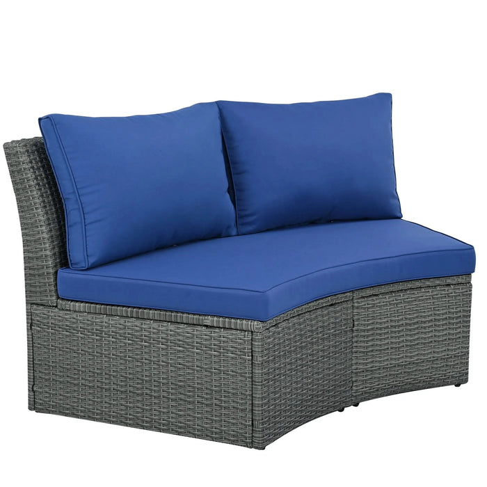 TOPMAX 10-Piece Outdoor Sectional Half Round Patio Rattan Sofa Set, PE Wicker Conversation Furniture Set for Free Combination, Blue Default -DTYStore