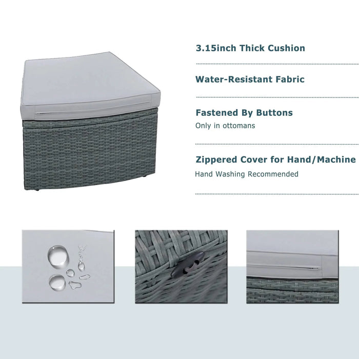 TOPMAX 10-Piece Outdoor Sectional Half Round Patio Rattan Sofa Set, PE Wicker Conversation Furniture Set for Free Combination, Light Gray Default -DTYStore