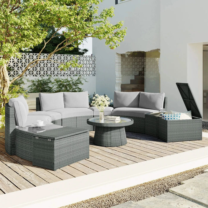 TOPMAX 10-Piece Outdoor Sectional Half Round Patio Rattan Sofa Set, PE Wicker Conversation Furniture Set for Free Combination, Light Gray Default -DTYStore